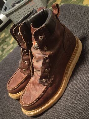 Irish Setter Brown Leather Moc Toe Boots with Tan Outsole